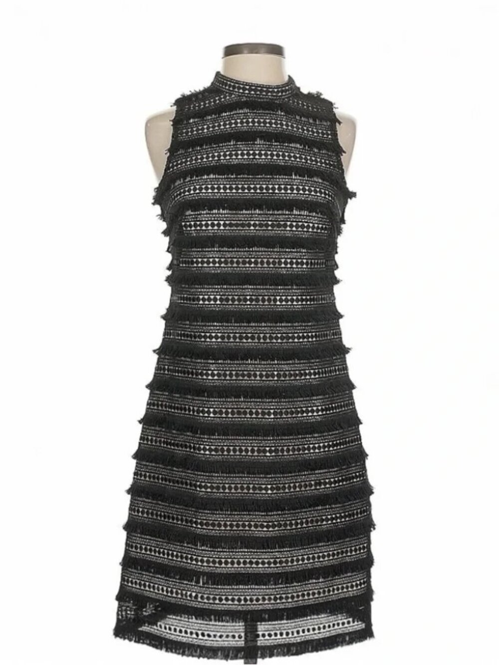 NWOT Womens J.Crew Black Silver Fringe Tassel Tiered Shift Dress Size 0 Cocktail